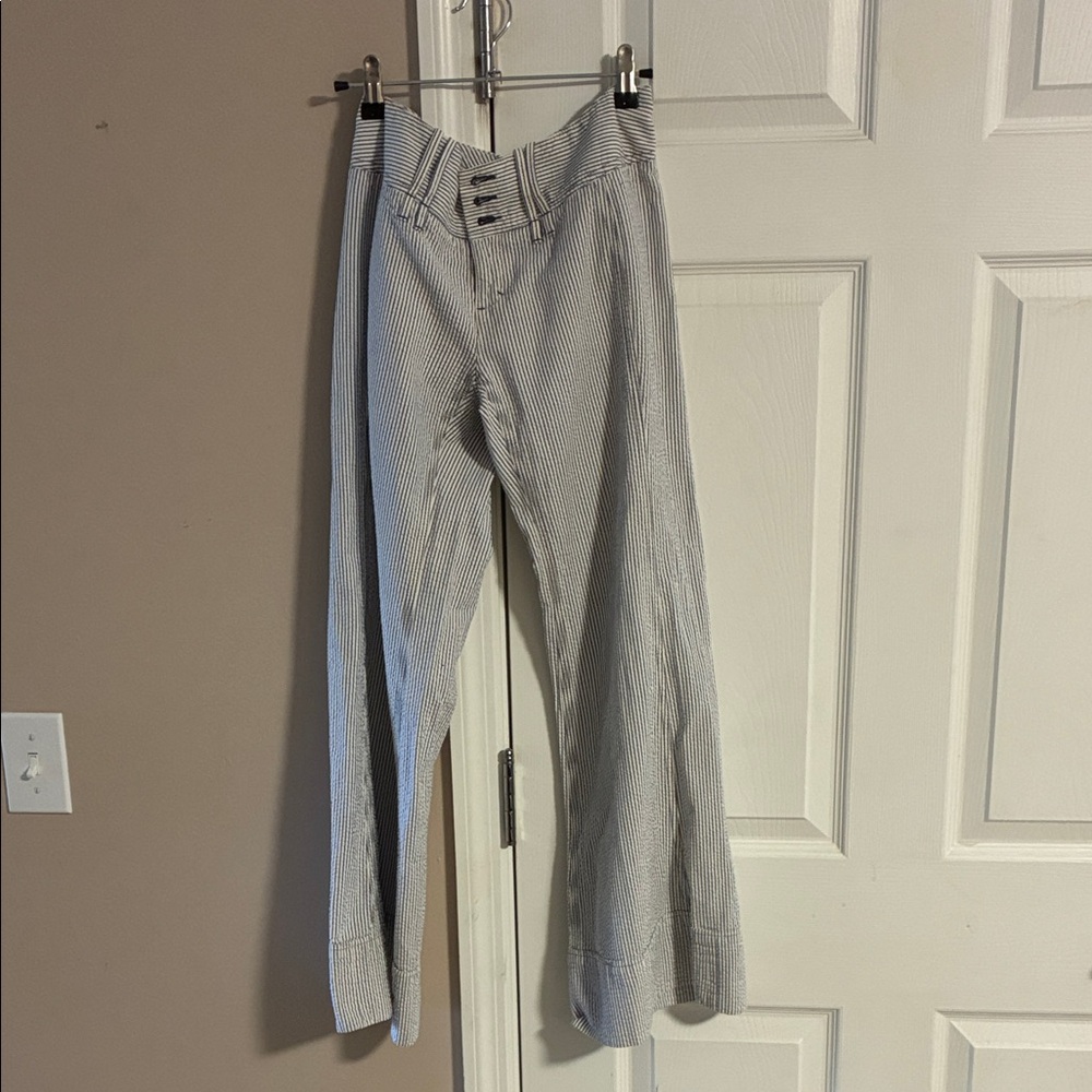 Free People Vintage Blue and White Striped Wide Leg Pants